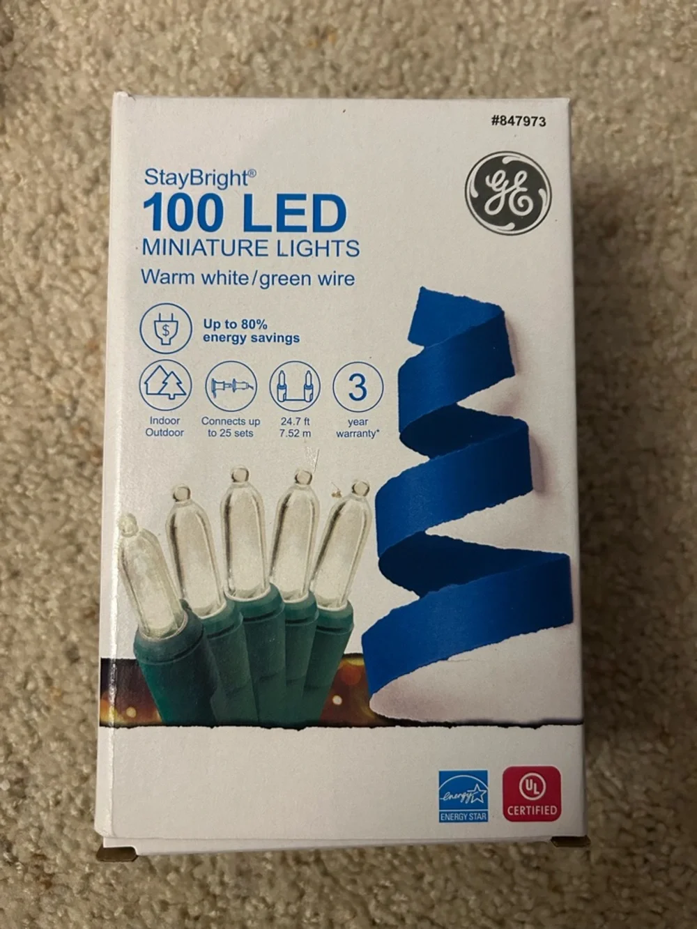 NEW - 4 Sets GE 100 LED miniature Christmas lights in warm white 24.7 feet